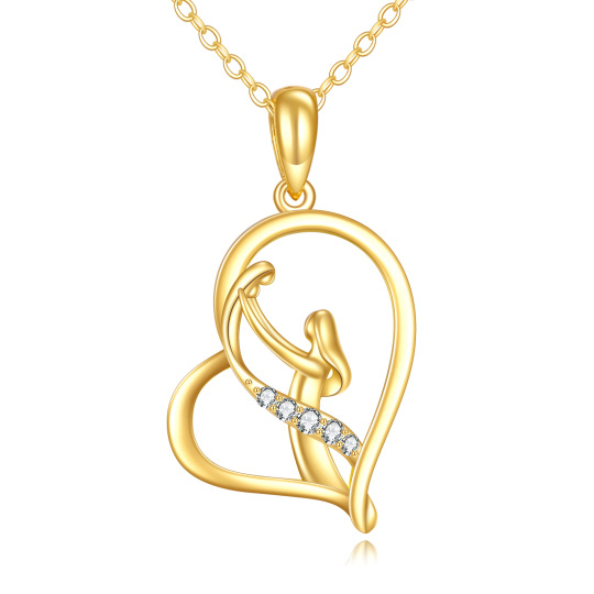 10K Gold Moissanite Mother & Daughter & Heart Pendant Necklace