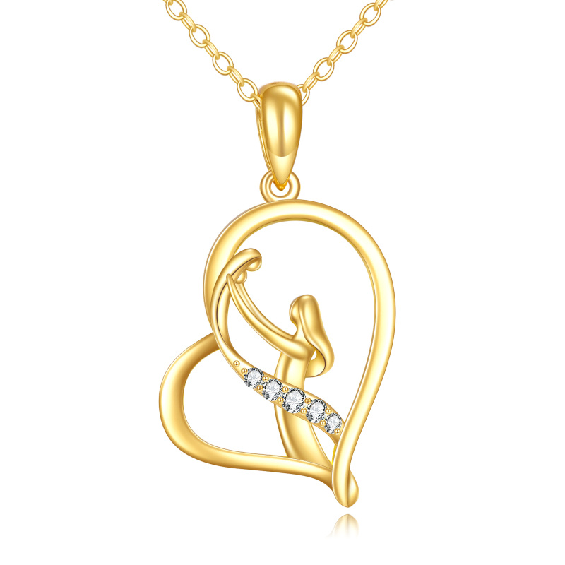 14K Gold Moissanite Mother Daughter Heart Pendant Necklace