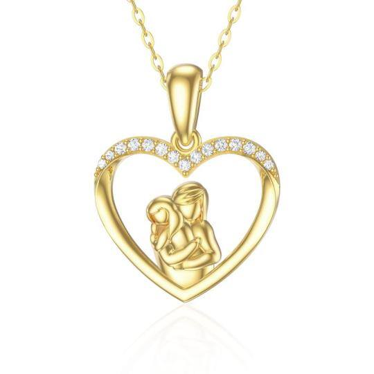 Collier en or 14K avec pendentif mère et fille et coeur en Moissanite