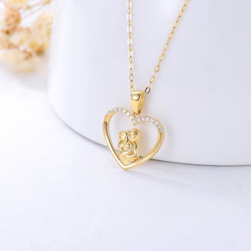 Collar con colgante de madre e hija de corazón de moissanita de oro de 14 quilates para mujer-3