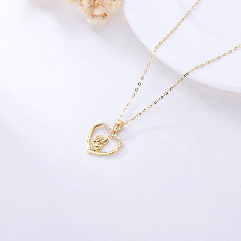 Colar com pingente de mãe e filha de coração Moissanite em ouro 14K para mulheres-4