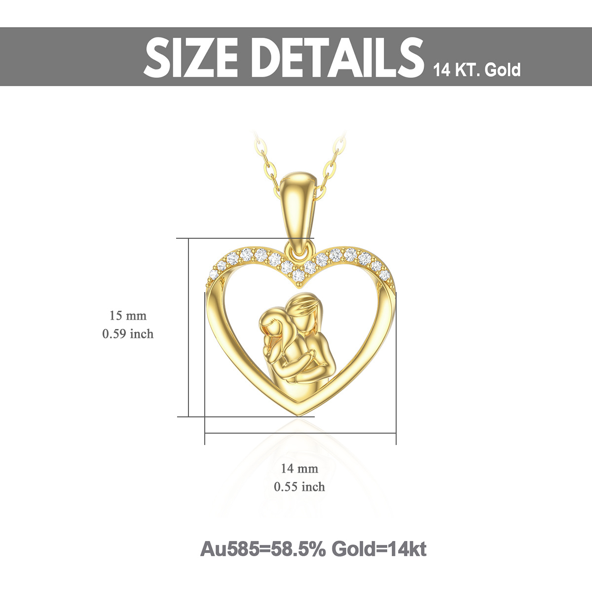 10K Gold Moissanite Heart Mother And Daughter Pendant Necklace For Women-5