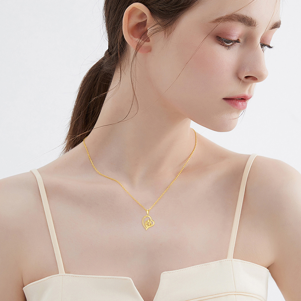 10K Gold Moissanit Mutter & Tochter Herz Anhänger Halskette mit massiver Goldkette für beste Freunde der Frauen-2