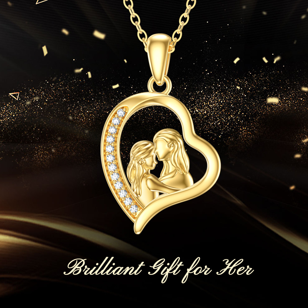 10K Gold Moissanit Mutter & Tochter Herz Anhänger Halskette mit massiver Goldkette für beste Freunde der Frauen-4