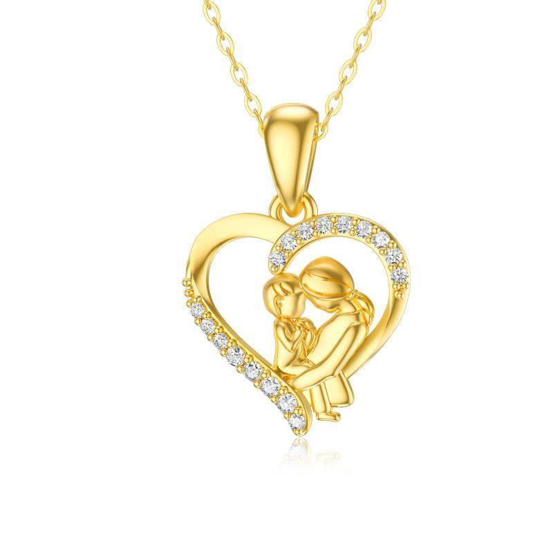 Collana con ciondolo madre e figlia in moissanite d'oro 14K-1