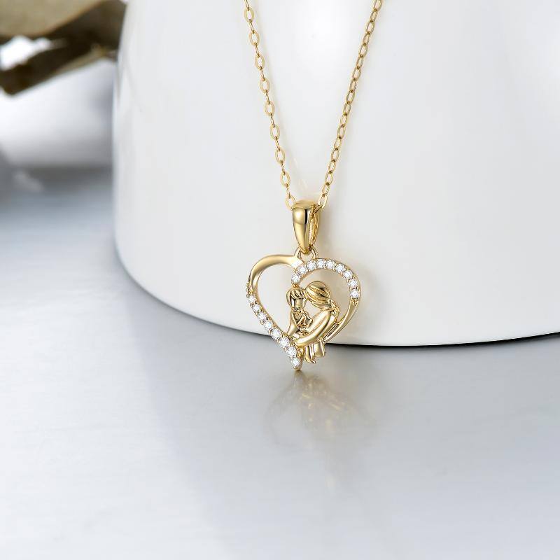 14K Gold Moissanite Mother & Daughter Pendant Necklace-3