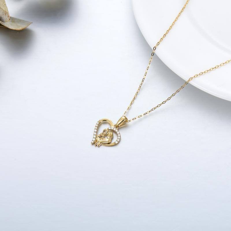 Colar com pingente de mãe e filha em ouro 14K Moissanite-4