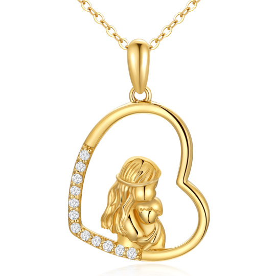 14K Gold Moissanite Mother & Heart Pendant Necklace-1