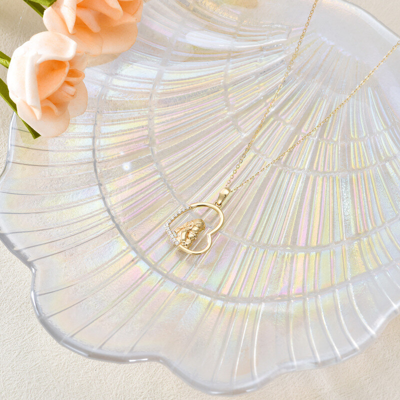 18K Gold Moissanite Mother & Heart Pendant Necklace-4