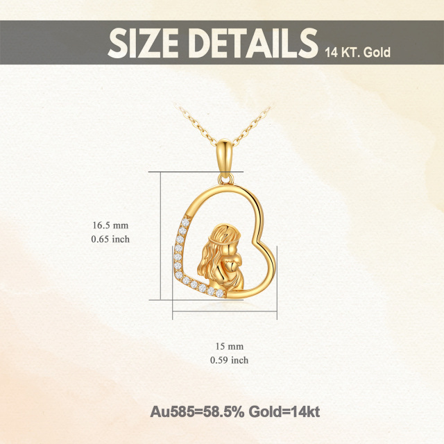 10K Gold Moissanite Mother & Heart Pendant Necklace-6