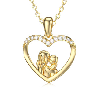 10K Gold Moissanite Mother Holds Son Heart Pendant Necklace-52