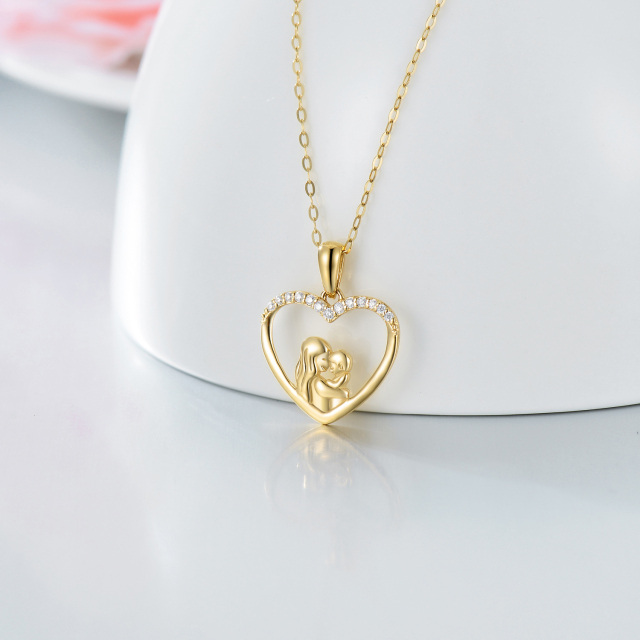 14K Gold Moissanite Mother Holds Son Heart Pendant Necklace-3