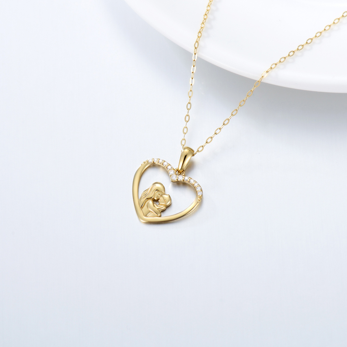 Collana con ciondolo a cuore in oro 14K con moissanite Madre e Figlio-4