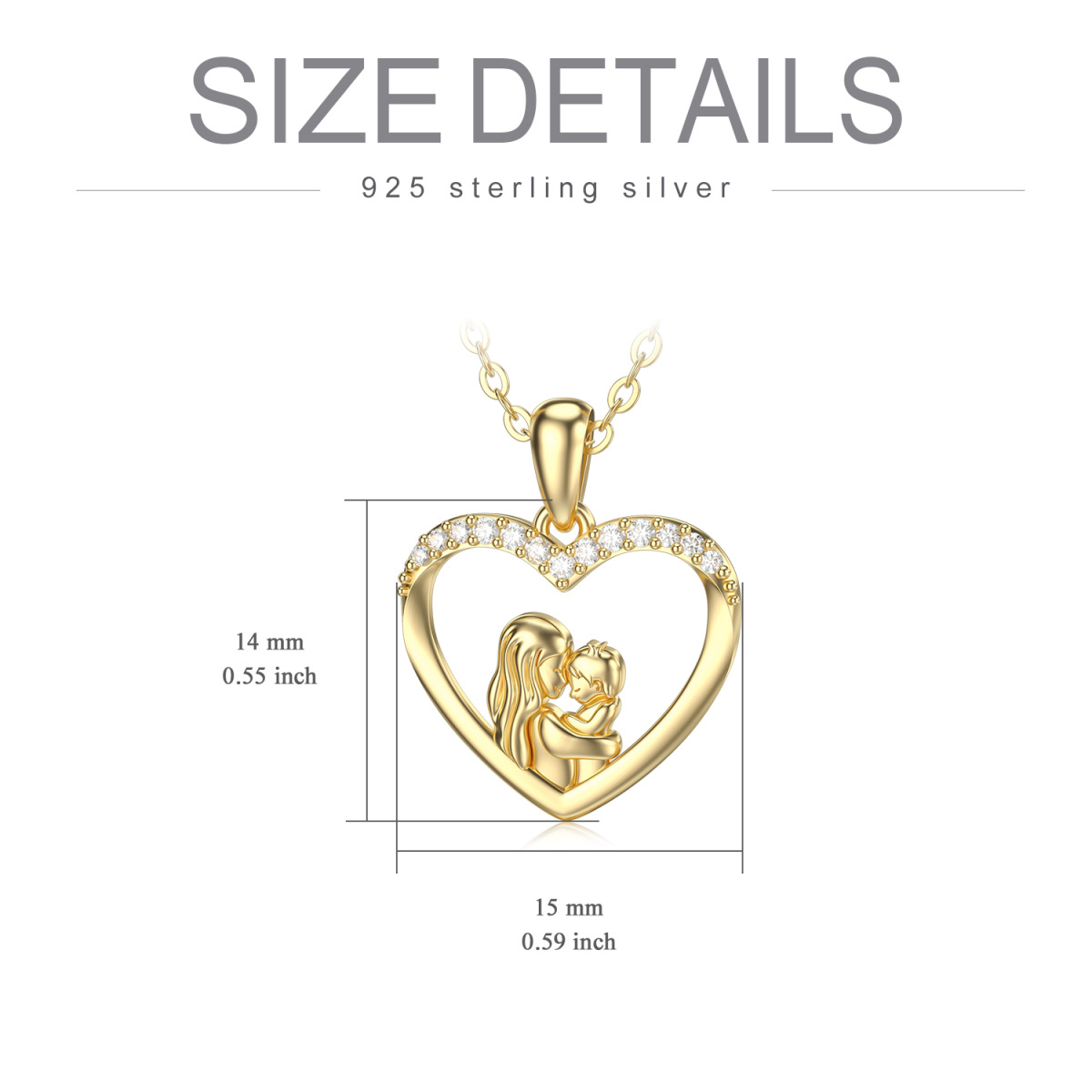 Collier en or 14K Moissanite Mother Holds Son Heart Pendant Necklace-5