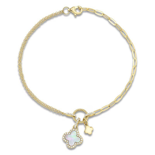 Pulsera de encanto con trébol de cuatro hojas de moissanita de oro de 14 quilates y nácar