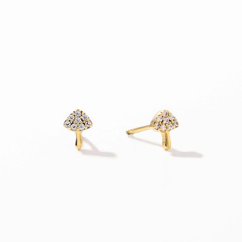 10K Gold Moissanite Mushroom Stud Earrings-17