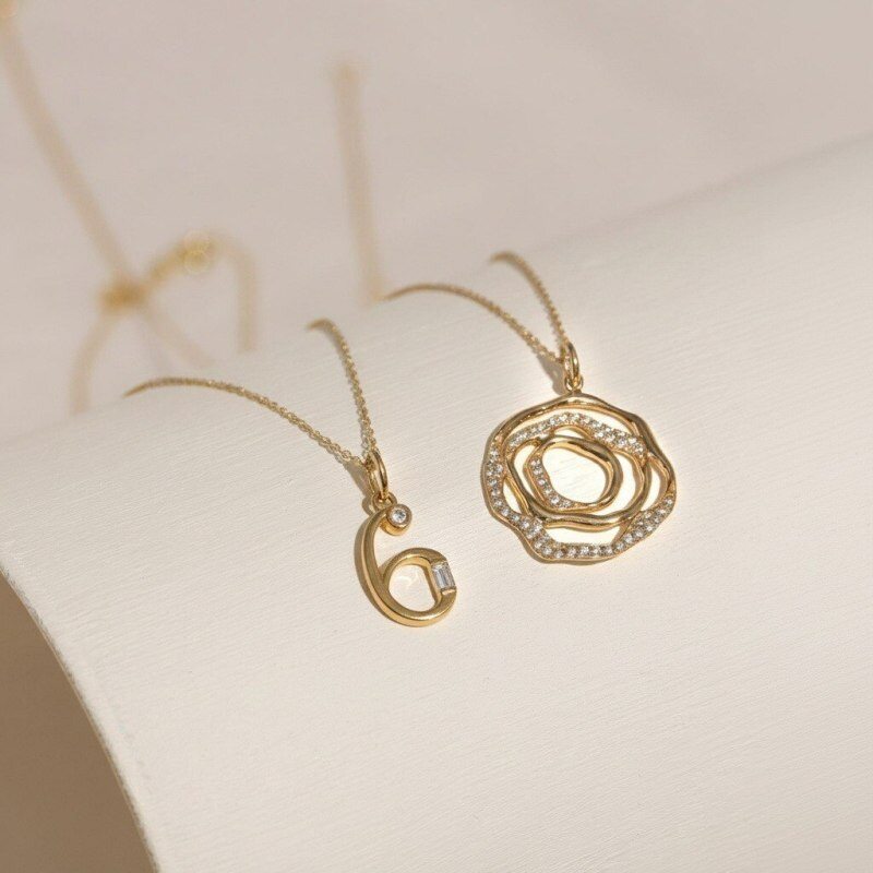 Colgantes con número de moissanita en oro de 14 quilates-3