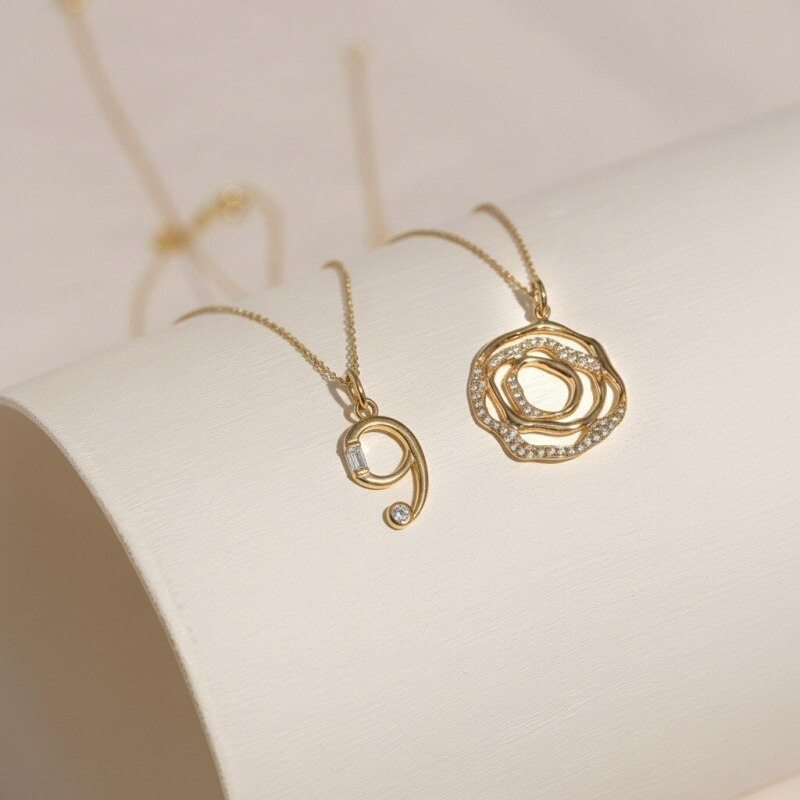 Pendentifs à breloques en or 14K avec moissanite numérotée-3