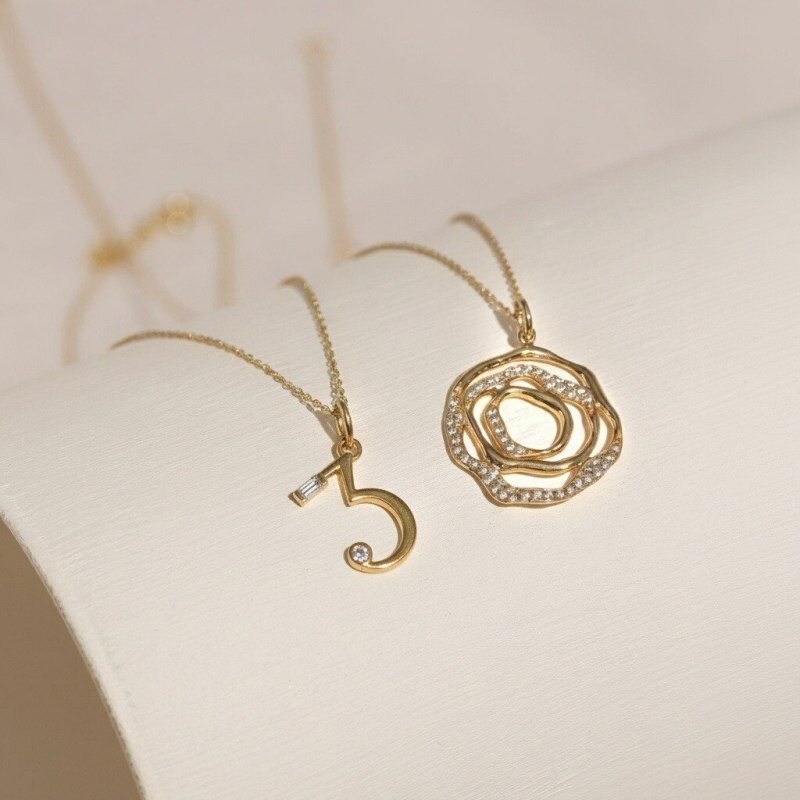 10K Gold Moissanite Number Pendant Charms-3