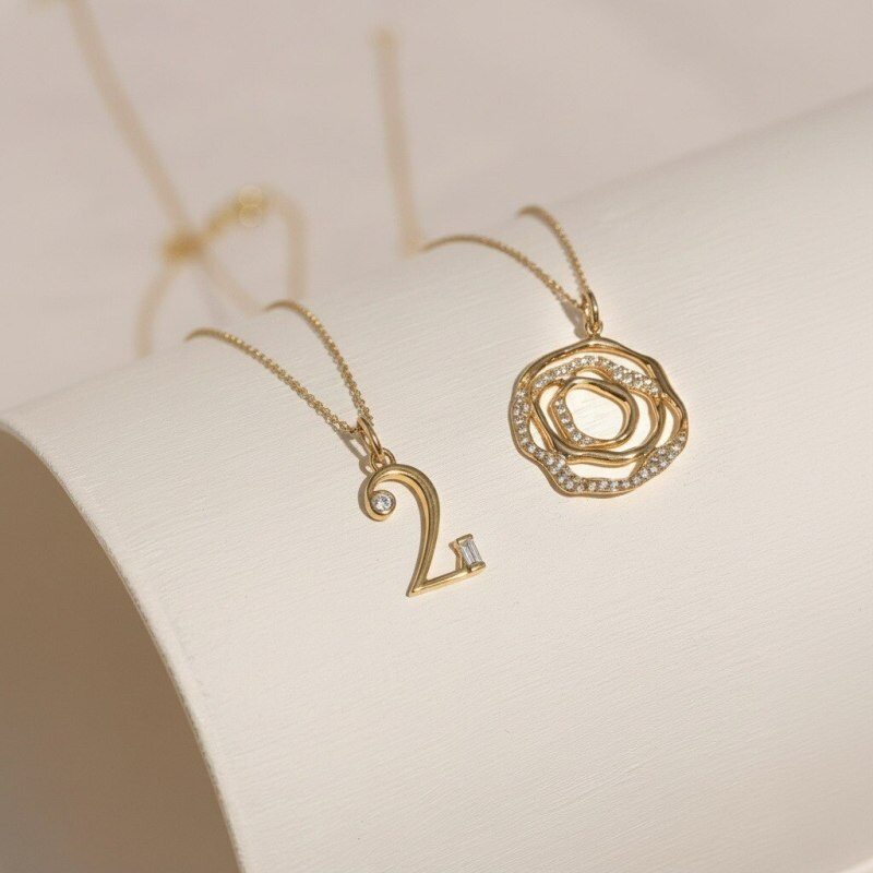 10K Gold Moissanite Number Pendant Charms-3