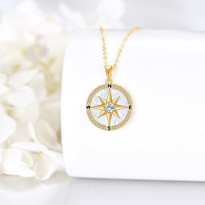 10K White Gold Cubic Zirconia & Moissanite & Opal Compass Pendant Necklace-3