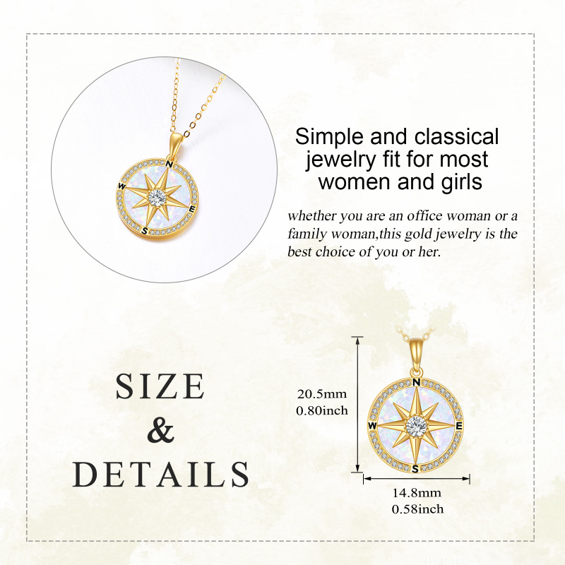 10K White Gold Cubic Zirconia & Moissanite & Opal Compass Pendant Necklace-5