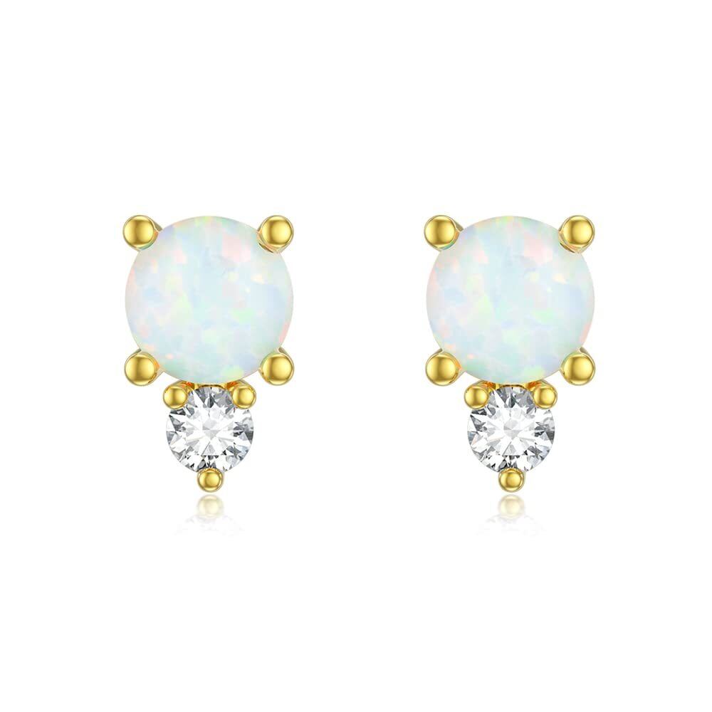 14K Gold Opal With Moissanite Couple & Grandmother Stud Earrings-1