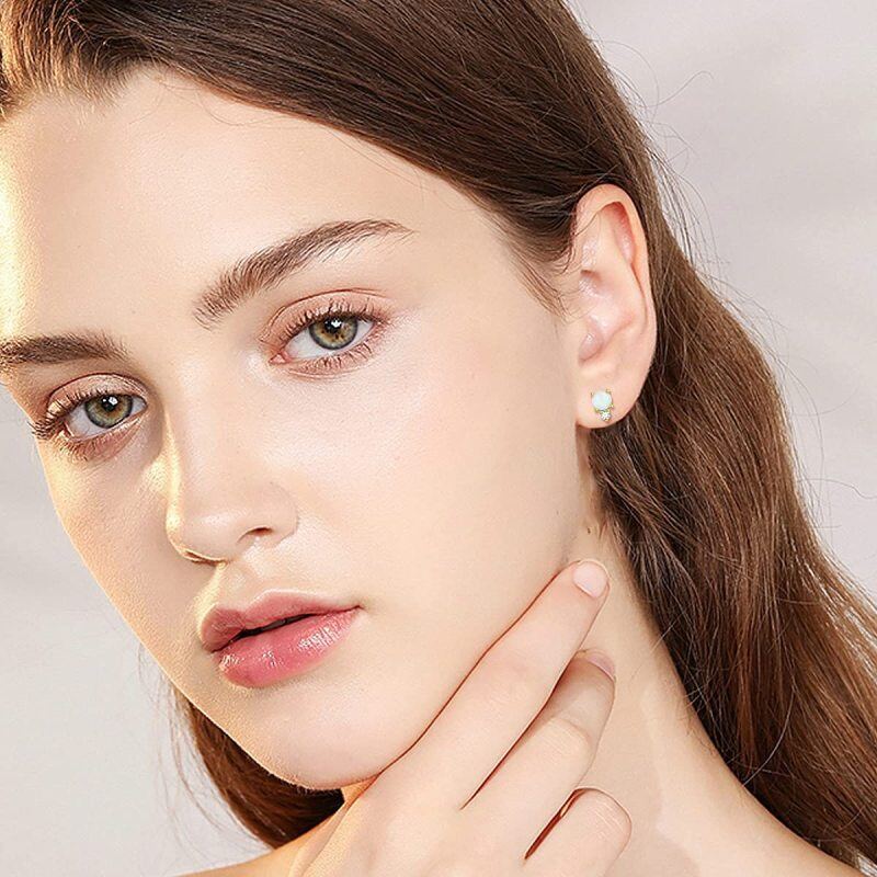 Brincos de casal e avó em ouro 10K com opala e moissanita.-2