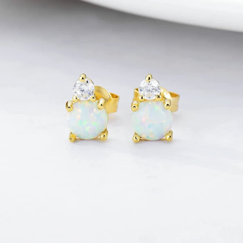 14K Gold Opal With Moissanite Couple & Grandmother Stud Earrings-3