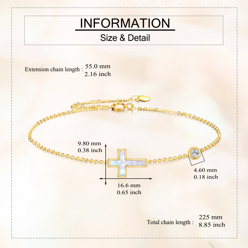 10K witgouden moissaniet- en opaalkruis- en ronde bedelarmband-5
