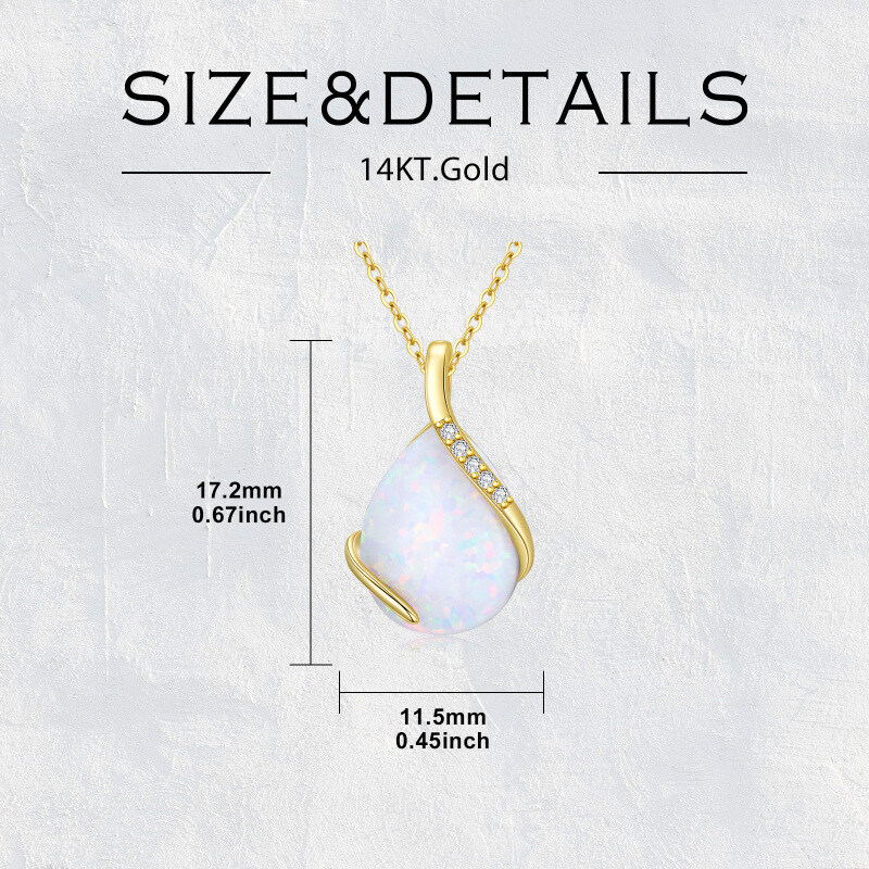 10K Gold Moissanite & Opal Drop Shape Pendant Necklace-5