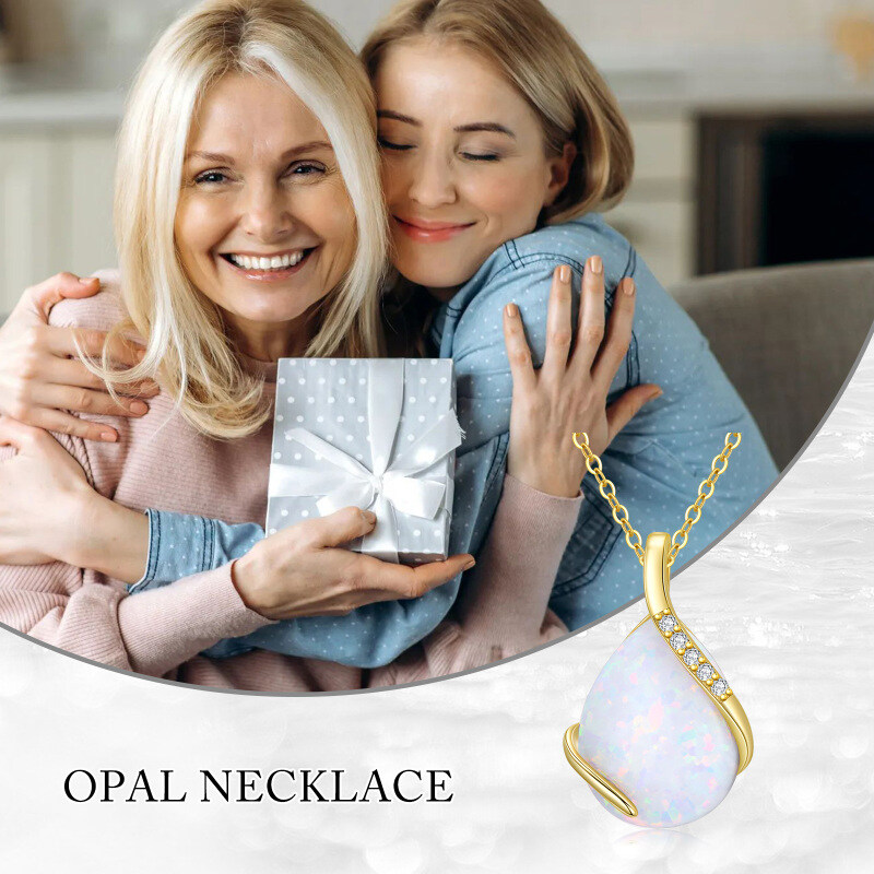 10K Gold Moissanite & Opal Drop Shape Pendant Necklace-6