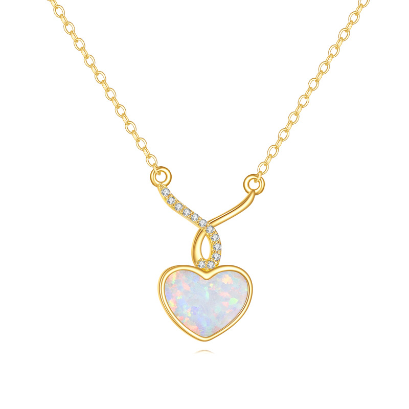 Colar com Pingente de Coração em Ouro 14K, Moissanita e Opala-15