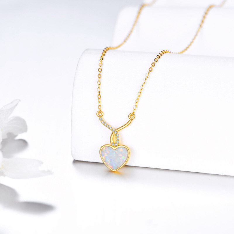 14K Gold Moissanite & Opal Heart Pendant Necklace-4