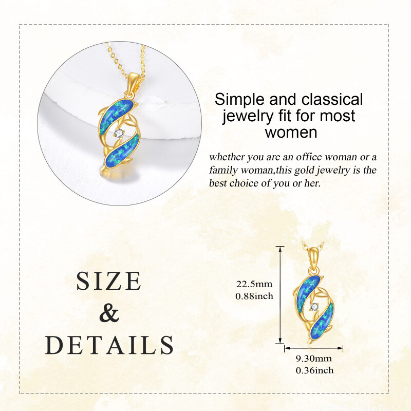 Naszyjnik z wisiorkiem w kształcie wieloryba z 14-karatowego złota, moissanitem i opalem-4