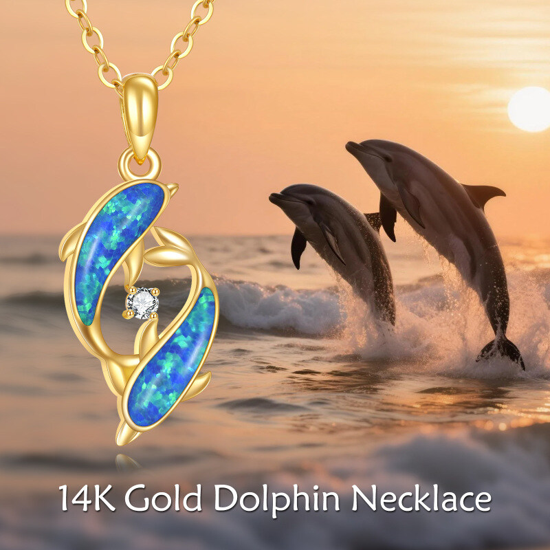Naszyjnik z wisiorkiem w kształcie wieloryba z 14-karatowego złota, moissanitem i opalem-5