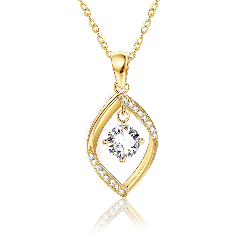10K Gold Moissanite Oval Shaped Pendant Necklace-4