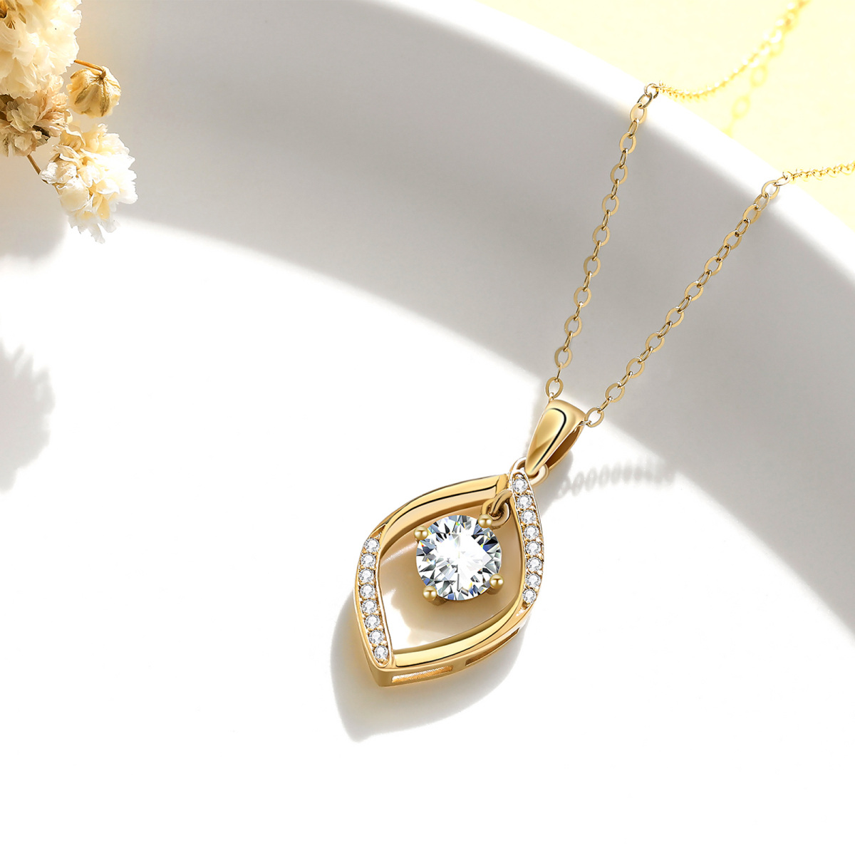 Collana con ciondolo ovale di moissanite in oro 14K-2