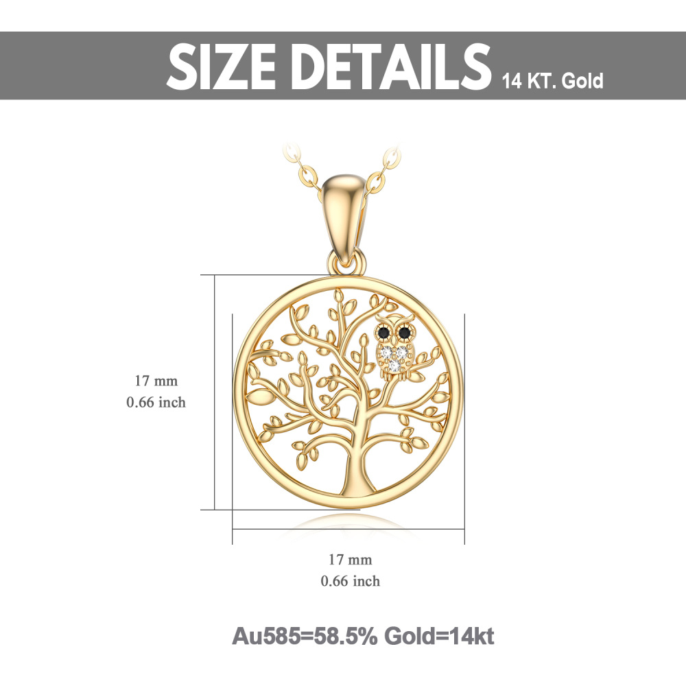 10K Gold Moissanite Owl & Tree Of Life Pendant Necklace-6