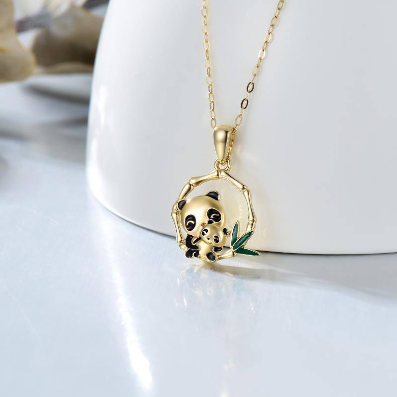 10K Gold Moissanite Panda & Bamboo Pendant Necklace-3