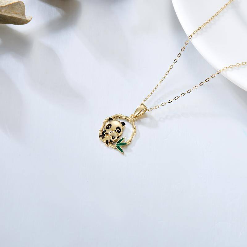 10K Gold Moissanite Panda & Bamboo Pendant Necklace-4