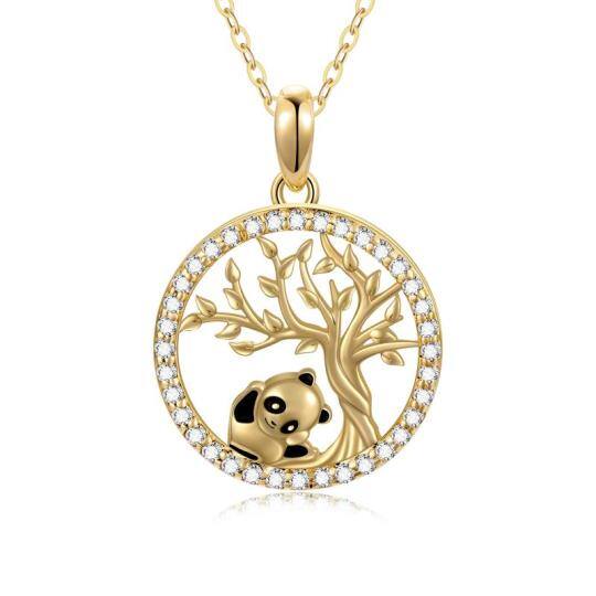 14K Gold Moissanit Panda & Baum des Lebens Anhänger Halskette-1