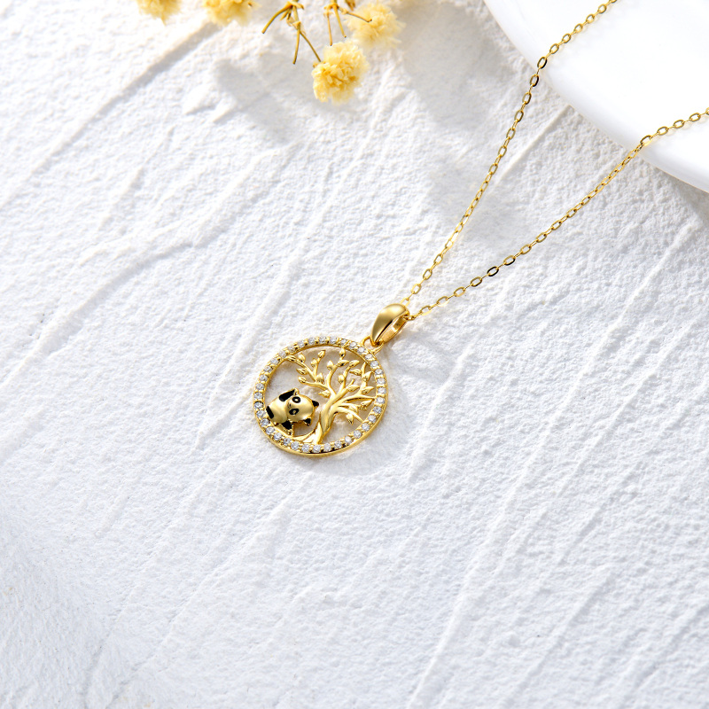 10K Gold Moissanite Panda & Tree Of Life Pendant Necklace-3