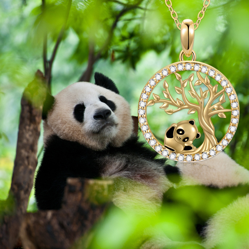 10K Gold Moissanite Panda & Tree Of Life Pendant Necklace-5