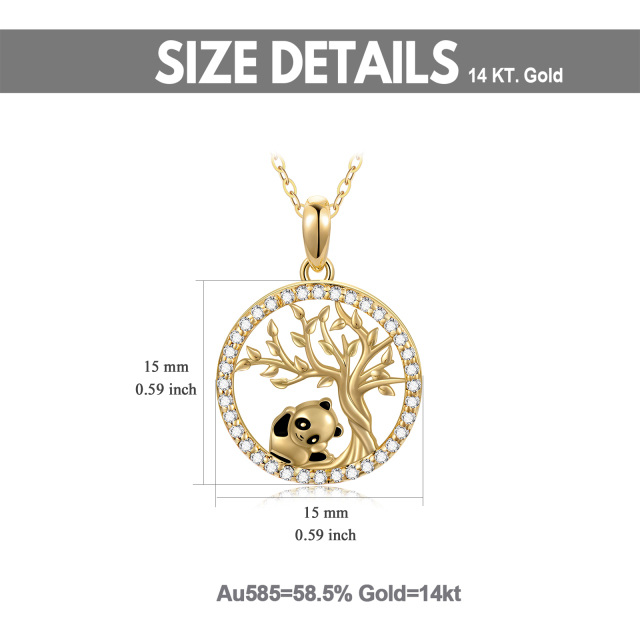 Collier pendentif panda et arbre de vie en or 14K Moissanite-6