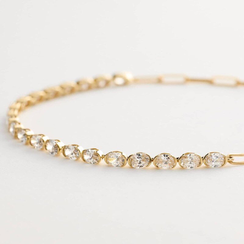 Pulsera de clip de papel de moissanita y oro 18K-2