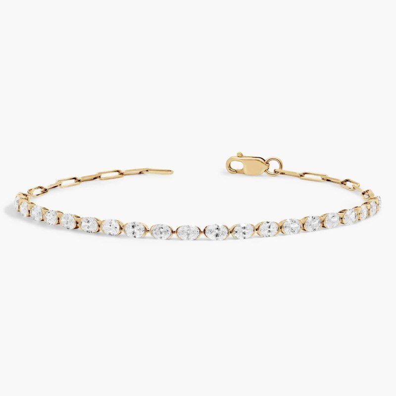 Pulsera de clip de papel de moissanita y oro 18K-3