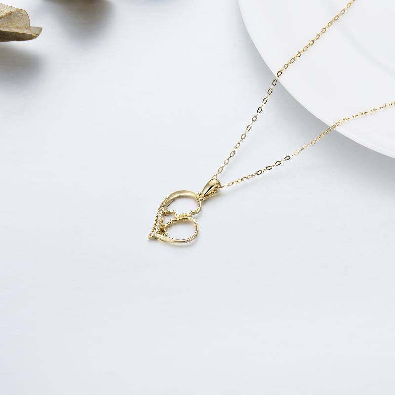 Collar con colgante de corazón, padres e hijos, moissanita y oro blanco de 10 quilates-4