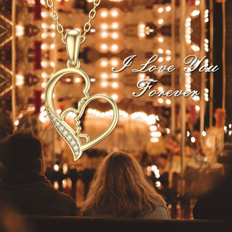 Collar con colgante de corazón, padres e hijos, moissanita y oro blanco de 10 quilates-5