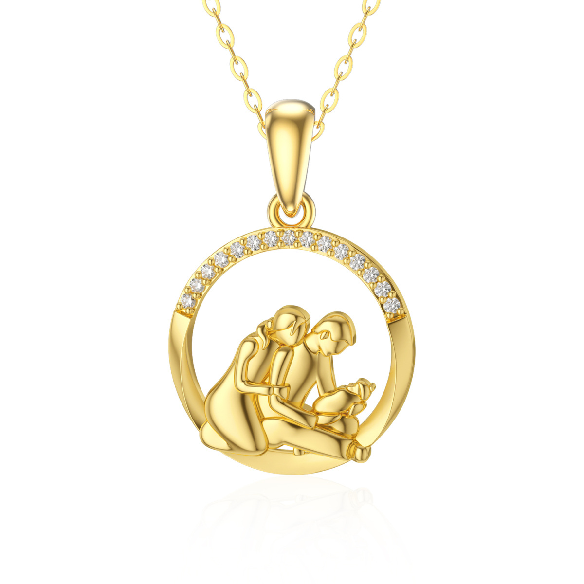 14K Gold Moissanite Parents & Children Pendant Necklace For Mom-1